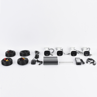 Kit TurboHD 1080p / DVR 4 Canales con Unidad de Almacenamiento eSSD de 300GB / 4 Cámaras Bala ColorVu con Micrófono Integrado / Fuente de Poder