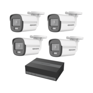 Kit TurboHD 1080p / DVR 4 Canales con Unidad de Almacenamiento eSSD de 300GB / 4 Cámaras Bala ColorVu con Micrófono Integrado / Fuente de Poder