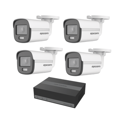 Kit TurboHD 1080p / DVR 4 Canales con Unidad de Almacenamiento eSSD de 300GB / 4 Cámaras Bala ColorVu con Micrófono Integrado / Fuente de Poder