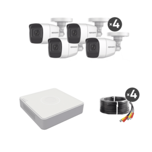 B8KITMIC-l Kit TurboHD 1080p Lite / DVR 4 canales / Audio por Coaxitron / 4 Cámaras Bala de Metal con Micrófono Integrado