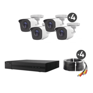 KIT TurboHD 1080p / DVR 4 canales / 4 Cámaras Bala de Metal / H.265+ / 1 Fuente de Poder Profesional / Accesorios de Instalación