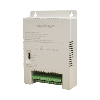 Fuente de Poder Regulada 12 Vcc / 13.5 Vcc / 15 Vcc para 16 Cámaras / 16 Amp (1 Amp por Salida) / Voltaje de Entrada 90 - 130 VCA / Soporta 4K / Modo para Largas Distancias
