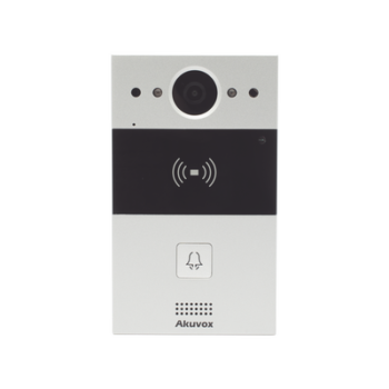 Videoportero de 1 Botón / Lector de Tarjetas MIFARE y PROX EM / Notificación a APP / 100% en la Nube / Notificación por Llamada Telefónica / SIP / ONVIF / IP65 / Cámara 2MP / Panel de Aluminio / Control de 2 Puertas