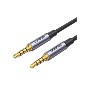 Cable Auxiliar de 3.5mm / Cable Audio Estéreo / Núcleo de Alambre de Cobre Esmaltado / Carcasa de Aluminio Azul + Nylon Trenzado /  Soporta Micrófono / 2 Metros