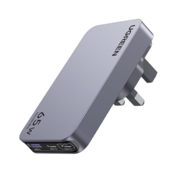 Cargador Rápido GaN 65W UGREEN / 2 Puertos USB-C + 1 Puerto USB-A / Tecnología GaN / Carga Rápida PPS PD 3.0 QC 4.0 / Compatibilidad Universal 100-240V / Diseño Compacto