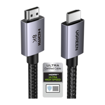 Cable HDMI 2.1 de 8K@60Hz | 2 Metros (6.56 Pies) | 48Gbps | HDR10+ | 3D Inversivo | eARC | Dolby ATMOS | VVR | QMS | QFT | ALLM | 3 Modos de Visualización | Certificado HDMI 8K | Niquelado | Nylon Trenzado | Carcasa de Aluminio