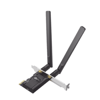 Adaptador  PCIe inalámbrico doble banda AX1800 Mbps / Seguridad Inalámbrica WPA3 /Antena de alta ganancia / Tecnología MU-MUMO 2X2 / Soporte de perfil bajo y Altura completa / Bluetooth 5.2