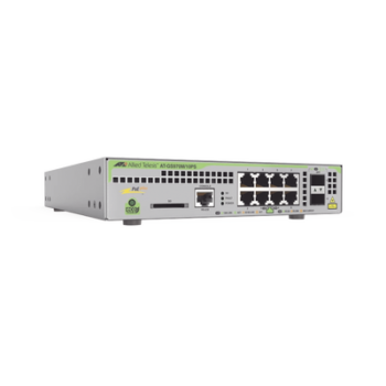 Switch PoE+ Administrable CentreCOM GS970M, Capa 3 de 8 Puertos 10/100/1000 Mbps + 2 SFP Gigabit, 124 W