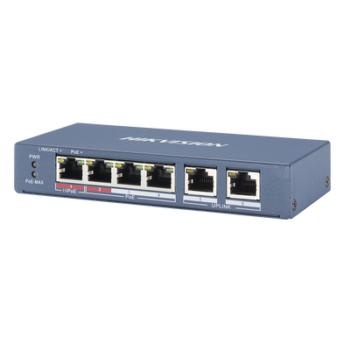 Switch PoE+ / No Administrable / 3 Puertos 10/100 Mbps 802.3 af/at (30 W) + 1 Puerto 10/100 Mbps Hi-PoE (60 W) / 2 Puertos 10/100 Mbps Uplink / Modo Extendido hasta 300 Metros / 60 W