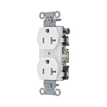 Contacto Dúplex 20 A, 125 V,  2 Polos, 3 Hilos, Cableado Posterior y  Lateral, Color Blanco (Nema 5-20R).