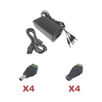Kit con fuente EPCOM POWER LINE con salida de 12 Vcc a 5 Amper con 4 salidas / Incluye conectores JR52 y JR53