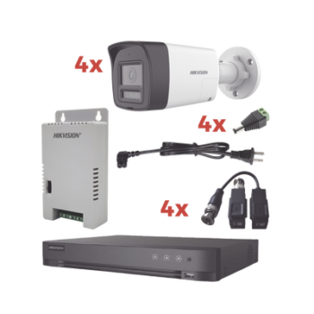 Kit Audio Bidireccional TurboHD 1080p / DVR 4 Canales / 4 Cámaras Bala (Exterior) con Bocina y Microfóno Integrado / 1 Fuente de Poder / Accesorios