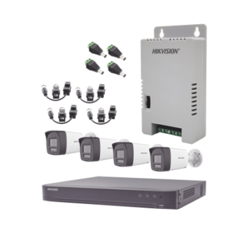 Kit Audio Bidireccional TurboHD 3K Real / DVR 4 Canales 4K / 4 Cámaras Bala (Exterior) con Bocina y Microfóno Integrado 3K / 1 Fuentes de Poder / Accesorios
