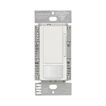 Atenuador 0-10 V con sensor de presencia Maestro para balastros electrónicos y drivers LED, 120-277 V, 8 A, tecnología XCT, unipolar o 3 vías, color blanco