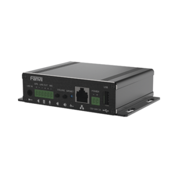 Gateway para Voceo IP/SIP,  Entrada de audio (3.5mm), salida de amplificador integrado de hasta 30W, puerto USB (reproducción de MP3),
