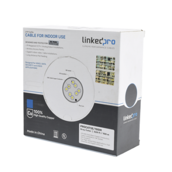 Cable Cat5e de Alto Rendimiento, con Certificaciones ETL, UL, Color Gris, de 100 Metros (328 Pies) para Aplicaciones en CCTV, Redes de Datos. Uso Interior.