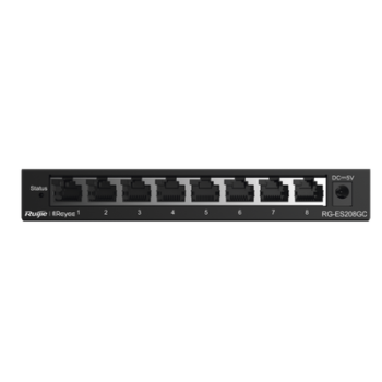 Switch Administrable Gigabit / 8 Puertos 10/100/1000BASE-T / Capa 2 / Switching 16 Gbps / Forwarding 11.9 Mpps / Modo CCTV 250 m (820 ft) / Fanless