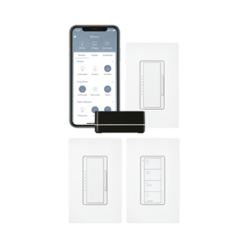 Kit de inicio RA2 Select con repetidor principal, 2 atenuadores de pared, control Pico con adaptador de pared y 3 placas de pared, para control inteligente de iluminación