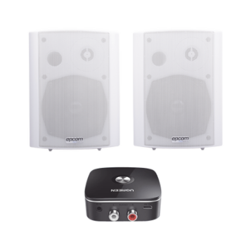 Kit  Altavoces + Modulo Receptor BT | Montaje en Pared | 2x20W RMS | Material ABS y Reja Metálica | Bracket de Metal | Color Blanco