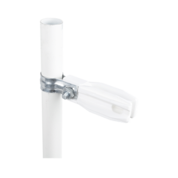 Aislador de Paso o Esquina Blanco con Abrazadera / 1 Pulgada (25 mm) / Resina Virgen 100% / Anti-Arqueo / Acero Galvanizado / Poste Cerco Eléctrico