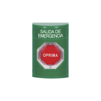 Botón de Salida de Emergencia , Texto en Español,  Acción Mantenida, Girar para Restablecer, LED de iluminación