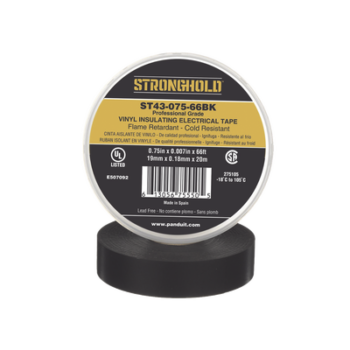Cinta Eléctrica STRONGHOLD para Aislar, de PVC, Uso Profesional en Construcción Eléctrica, Grosor 0.18mm (7 mil), Ancho 19mm, y 20m Largo, Color Negro.