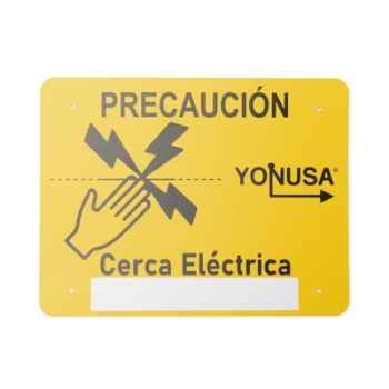 Letrero de PRECAUCION para cercas electrificadas (21.8 x 17 cm) / Estireno Serigrafiado 2 Tintas / Protección UV / 4 Perforaciones