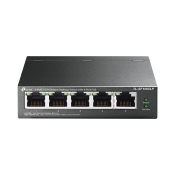Switch PoE No Administrable de Escritorio / 5 puertos 10/100 Mbps / 4 puertos PoE af / Presupuesto 41 W / Modo extensor PoE hasta 250 metros / Calidad video prioritaria