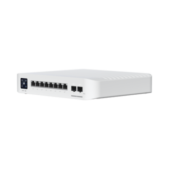 Switch UniFi Pro 8 PoE Administrable Capa 3, 8 puertos GbE / (6) puertos POE+ af/at y (2) puertos POE++ 802.3bt / (2) puertos SFP+ 10G / 120W de presupuesto POE