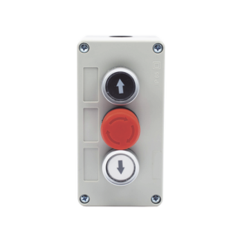 Botonera Triple con Boton de Stop Tipo Enclavado / Para Barreras Vehiculares, Operadores Corredizos y Abatibles.