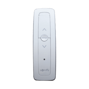 Control remoto 1 canal para motores de persiana Somfy con señal inalámbrica, instrucciones: sube, baja y detener, con posición favorita programada.