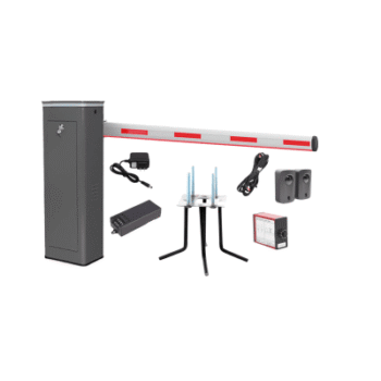 Kit COMPLETO Barrera Derecha XBS Con Corona LED / Brazo Iluminado de 5M / Incluye Sensor de Masa, Transformador, Lazo Magnético, Ancla, Fotoceldas y 2 Controles Inalámbricos