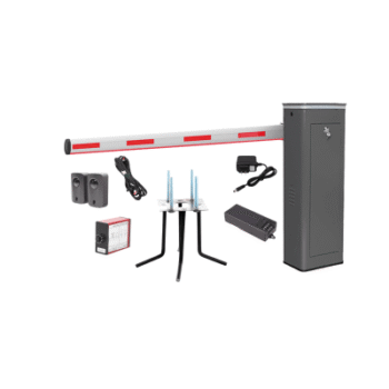 Kit COMPLETO Barrera Izquierda XBF Con Corona LED / Brazo Iluminado de 3M / Incluye Sensor de Masa, Transformador, Lazo Magnético, Ancla, Fotoceldas y 2 Controles Inalámbricos