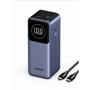 Power Bank de 12000mAh | 2 Salidas 100W Max. | USB-A + 1 USB-C | PD 3.0 | QC3.0 | FCP | SCP | Pantalla Inteligente | Carcasa Ignifuga | Color Gris | Incluye Cable USB de 50cm | Carga tu Laptop de Manera Segura.