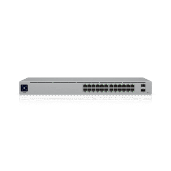 Switch UniFi Capa 2 / 24 Puertos Gigabit / 16 Puertos PoE+ 802.3af/at / 95W Total / 2 Puertos SFP 1G / Pantalla LCM / Sin Ventilador