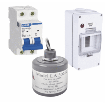 Kit de Centro de Carga Para Corriente Alterna, Breaker de hasta  400 Vca de 20 A con Supresor de Picos Transitorios.