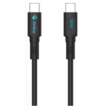 Cable USB-C a USB-C / 1 Metro / Carga Rápida 60W / Transferencia 480 Mbps / Magnético de Silicona Líquida / Auto-enrollable / Anti-enredos / Negro