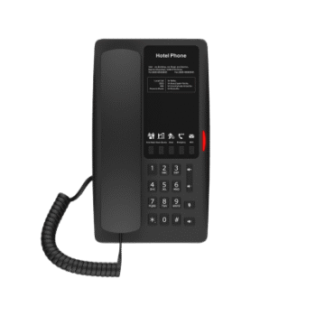 Teléfono IP Hotelero Wi-Fi 6 / 2 Líneas SIP / Doble Banda 2.4/5 GHz / 5 Teclas Programables / Puerto USB-A / PoE 802.3af / Diseño Negro