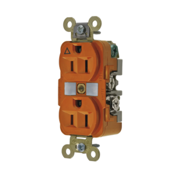 Contacto Dúplex Conexión a Tierra Aislada 15A 125V/ 2 Polos 3 Hilos/ Color Naranja/ Nema 5-15R/ Grado Industrial.
