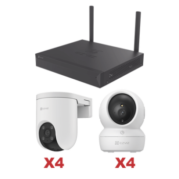 Kit de cámaras Wi-Fi / 3 Megapixel / Incluye 8 Cámaras (4 camaras Para Interior y 4 Cámaras Para Exterior) / 1 NVR WI-FI 8 Canales / Vision Nocturna a Color / Detección de Humanos