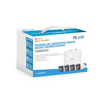 Kit TurboHD 1080p / DVR 4 canales / 4 Cámaras Bala de Policarbonato / Audio Bidireccional / Dual Light (IR + Luz Blanca) / H.265+ / 1 Fuente de Poder Profesional / Accesorios de Instalación