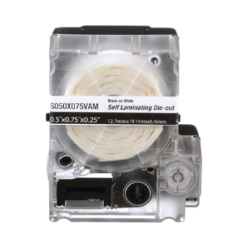 Casete de 425 Etiquetas Autolaminadas de 12.7 x 19.1 mm (0.5 x 0.75 pulgadas), para Cables de 2 a 4 mm (0.08 a 0.16 pulgadas) de Diámetro, Área de Impresión Color Blanco