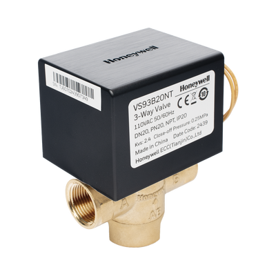 Válvula de control eléctrica de 3 vías para fancoil, retorno por resorte, normalmente cerrada, 110 V CA, DN20 (3/4"), conexión NPT