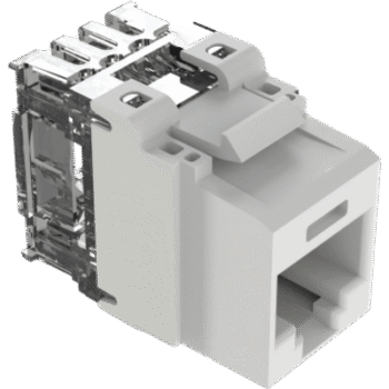Conector Jack Estilo 110 (de Impacto), Tipo Keystone, Categoría 6A, de 8 Posiciones y 8 Cables, Color Blanco