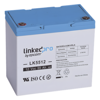 Batería de respaldo 12 V | 55 Ah |  AGM | Especial para Seguridad Electrónica | UPS | Sistemas de Emergencia  | Vida útil 5 años | Terminales T2