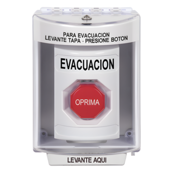 Botón de Evacuación, Cubierta de Policarbonato Súper Resistente de Superficie con Espaciador, Restablecimiento con Llave, Con Bocina de Advertencia