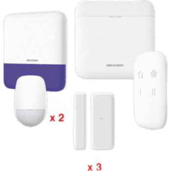 (AX PRO) KIT de Alarma AX PRO / Incluye: 1 Hub con batería de respaldo / 2 Sensores PIR / 3 Contactos Magnéticos mini / 1 Control Remoto / 1 Sirena Inalambrica Exterior  / WiFi / Compatible con Hik-Connect P2P