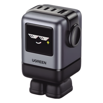 Cargador RobotGaN de 100W Serie UNO | 4 Puertos de Carga Rápida | 3 USB-C | 1 USB-A | PD 3.0 | QC 4.0 | Carga Inteligente | Tecnología GaN II | Zapato Magnético Extraíble | Carcasa Ignífuga | Pantalla LED
