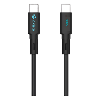 Cable USB-C a USB-C / 1 Metro / Carga Rápida 60W / Transferencia 480 Mbps / Magnético de Silicona Líquida / Auto-enrollable / Anti-enredos / Negro