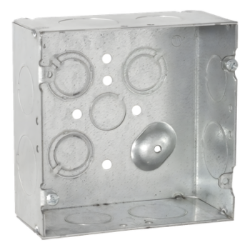 Caja Cuadrada 4 11/16" x 4 11/16"/ Profundidad 2- 1/8"/ 4 Entradas 1", 4 Entradas 3/4", 1 Entrada 1/2" y 3 TKO (1/2"-3/4").